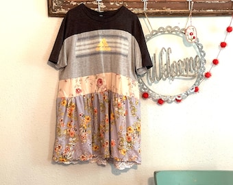Upcycled Restyled Patchwork Floral Athletic Style Shirt, Reimagined Fashion, Reworked Revamped Clothing by CreoleSha