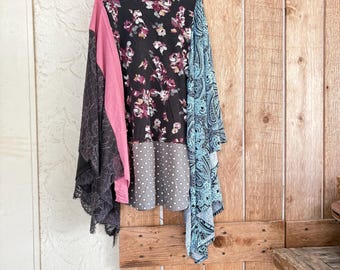 Upcycled Floral and Lace Patchwork Poncho Tunic