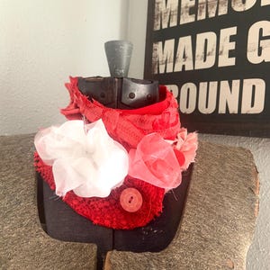 Boho Valentine Cowl, Tattered Lace Red and White Collar Necklace, Rose Scarflet, Wedding or Engagement Accessories, Tattered Scarf