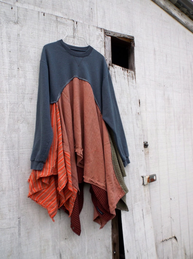 Boho lagenlook romantic sweatshirt dress Upcycled clothing Etsy Butterick lagenlook misses sewdirect