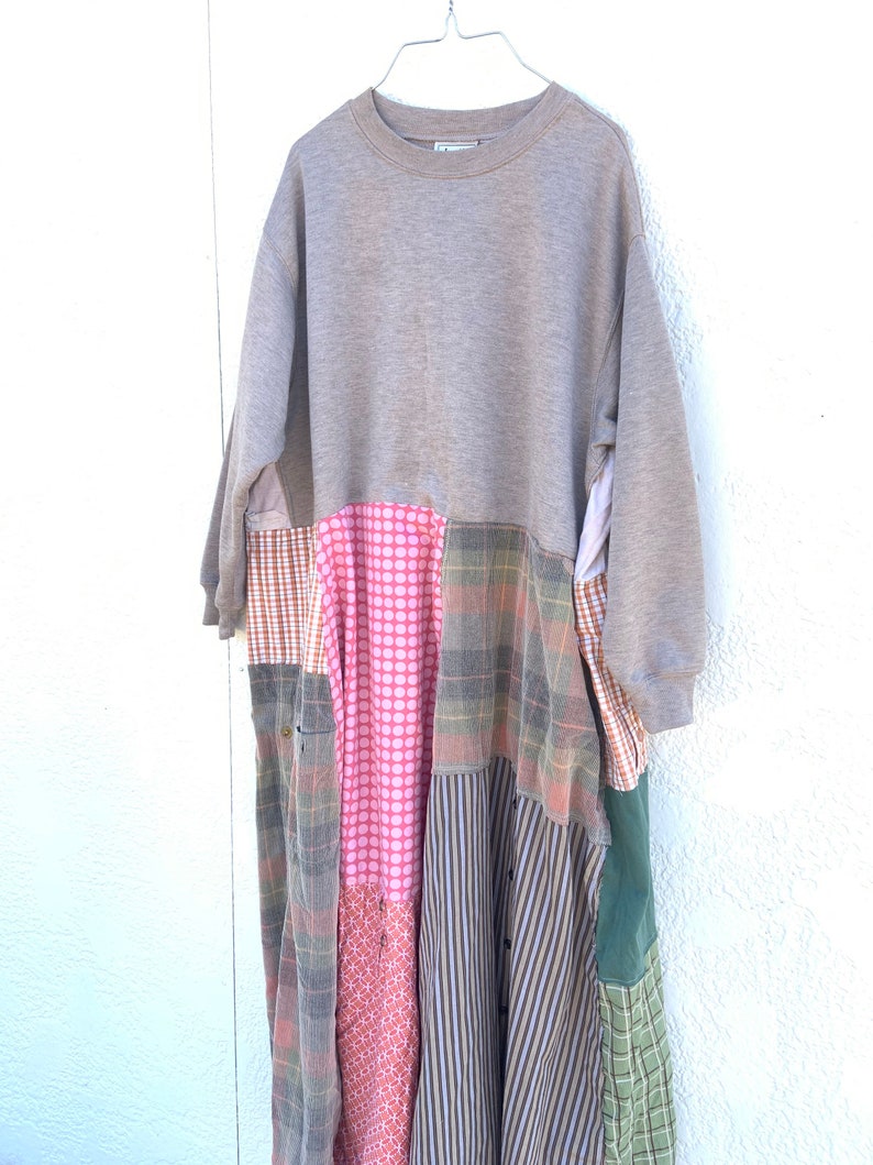 Upcycled Long Patchwork Sweatshirt Dress, Upcycled Clothing, Boho, Bohemian, Clothing,CreoleSha image 2