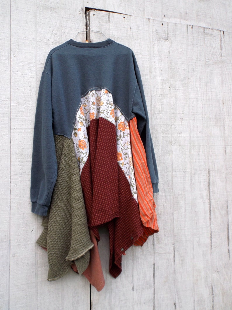 Boho lagenlook romantic sweatshirt dress / Upcycled clothing / | Etsy