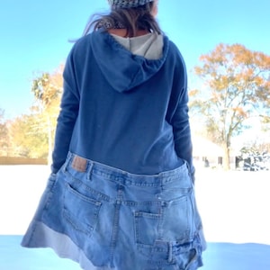 Upcycled Funky Sweatshirt and Denim / Jean Long Sleeve Dress, Boho Dress, Bohemian, Cotton Dress, Ladies Eco Dress, Reclaimed, CreoleSha