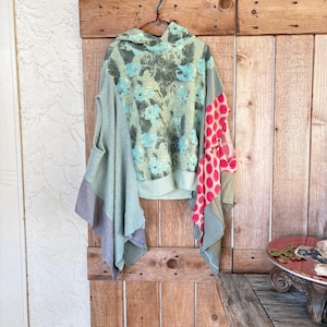 Upcycled Oversized Hooded Sweatshirt Poncho Tunic, CreoleSha Clothing