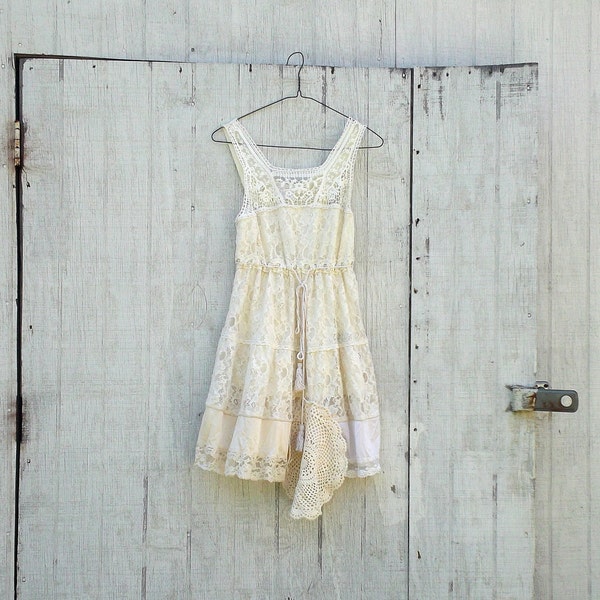 romantic lace dress / Funky Lace Dress / Eco Vintage Dress / Tattered Artsy Wedding Dress