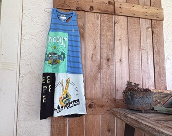 Upcycled Adidas Tank Dress: Reconstructed Three Stripe Boho Clothing