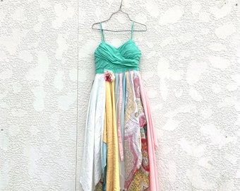 Upcycled Tattered Sleeveless Seafoam Green Pastel Alternative Wedding Dress, Party Dress, Upcycled Evening Dress, Boho, Bohemian, CreoleSha