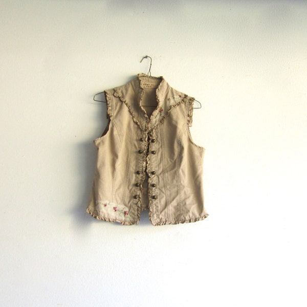 unique cotton vest / upcycled clothing / creme brûlée vest / eco friendly / Eco clothing - Funky vest by CreoleSha