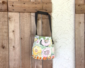 Hand Painted Floral Shoulder Bag: Upcycled Book Tote