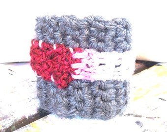 Gray Crocheted Cuff Bracelet, Ladies Bangle Crochet Bracelet, Stackable Bracelets