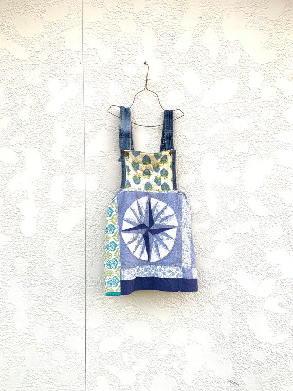 Upcycled Vintage Quilted Blue and White Jumper Patchwork Jumper Skirt Overalls Vintage Overalls Patchwork Overalls Etsy