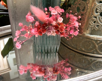 Pink Floral Hair Comb, Wedding Hair Accessories, Hair Clip, Floral Hair Barrette