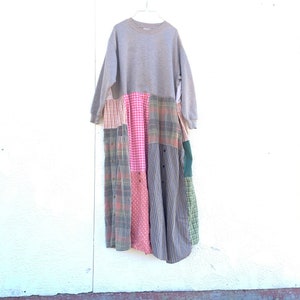 Upcycled Long Patchwork Sweatshirt Dress, Upcycled Clothing, Boho, Bohemian, Clothing,CreoleSha image 1