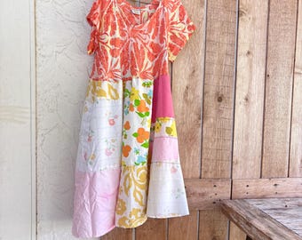 Upcycled Spring Dress in Pinks and Orange