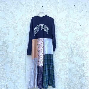 Funky Upcycled Long Navy Blue NYC  Dress, Reworked Fashion , Womens Upcycled Clothing by CreoleSha