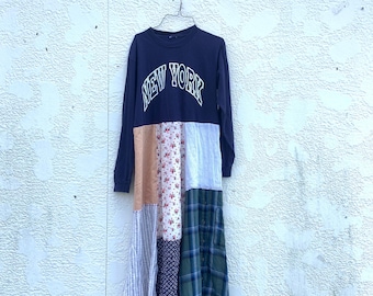 Funky Upcycled Long Navy Blue NYC  Dress, Reworked Fashion , Womens Upcycled Clothing by CreoleSha