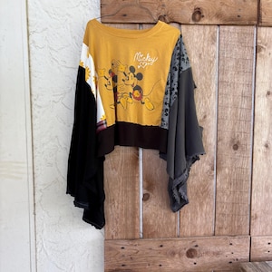 Upcycled Disney World T-Shirt  Mickey Mouse Patchwork Tee, Wearable Art Shirt | Story Cloth Collection