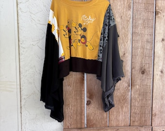 Upcycled Disney World T-Shirt  Mickey Mouse Patchwork Tee, Wearable Art Shirt | Story Cloth Collection