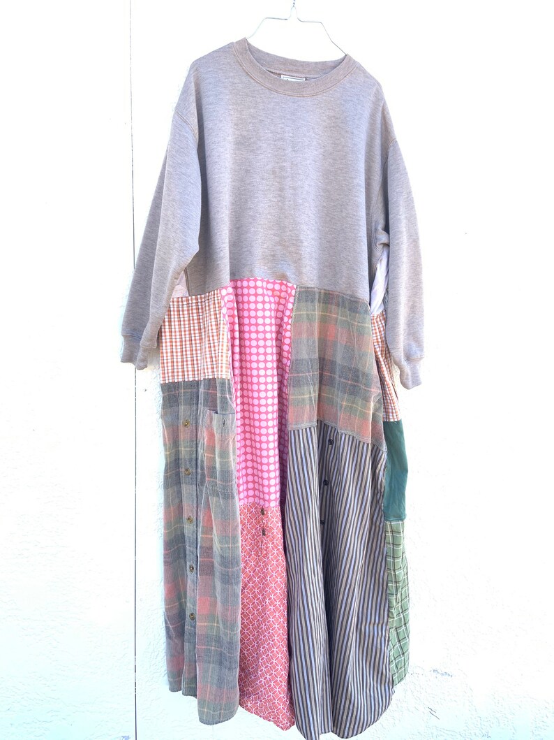 Upcycled Long Patchwork Sweatshirt Dress, Upcycled Clothing, Boho, Bohemian, Clothing,CreoleSha image 6
