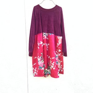 Upcycled Burgundy Floral Dress, Bohemian Dress, Reclaimed, CreoleSha