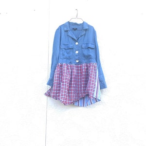 Upcycled Blue and Pink Denim Dress, Upcycled Clothing, Boho, Bohemian, Clothing,CreoleSha