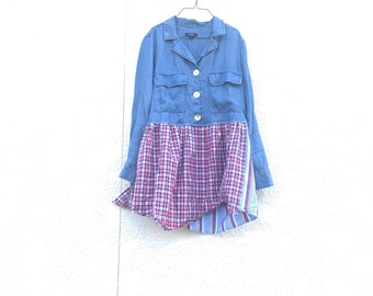 Upcycled Denim Dress, Boho Patchwork, S-M