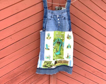 Funky Upcycled Venice Denim and Linen Jumper, Summer Tank Dress by CreoleSha