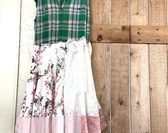 Long Upcycled Plaid and Floral Spring Dress by CreoleSha