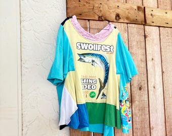 Upcycled Oversized Flowy T-Shirt, Beach | Fishing Tee