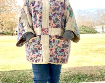 Upcycled Quilted Vintage Tunic Dress, Boho Bohemian Clothing