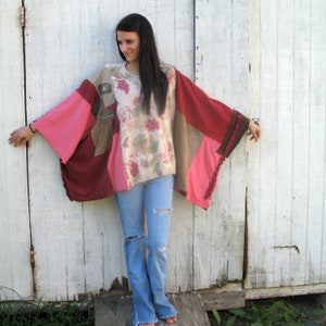 CUSTOM - Poncho, upcycled clothing, tshirt, jacket, funky, boho poncho, tunic, reclaimed, fun clothes, repurposed clothing, MADE to ORDER