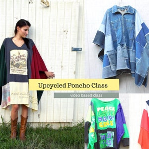 Poncho, Patchwork Poncho, Sewing Classes, Upcycled Sewing, Refashion, Learn To Sew, Sew, Online Class, Boho, Tutorials,Patterns image 2