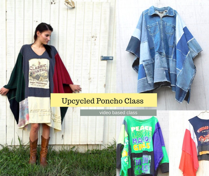 Poncho, Patchwork Poncho, Sewing Classes, Upcycled Sewing, Refashion, Learn To Sew, Sew, Online Class, Boho, Tutorials,Patterns image 2