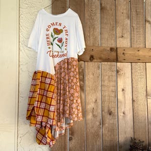Ladies Upcycled Funky Here Comes a the Sun Tunic Dress, Comfortable Casual Clothing for Work or Play, Eco Friendly Dress by CreoleSha