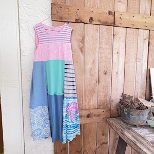 Upcycled Long Pastel Patchwork Summer Floral Dress, Bohemian Dress, Reclaimed, CreoleSha