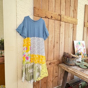 Upcycled Long Blue Patchwork Summer Floral Dress, Bohemian Dress, Reclaimed, CreoleSha