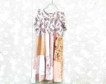 Unique Find: Upcycled Long Tiny Floral Dress, Long Summer Short Sleeve Dress, Casual House Dress by CreoleSha