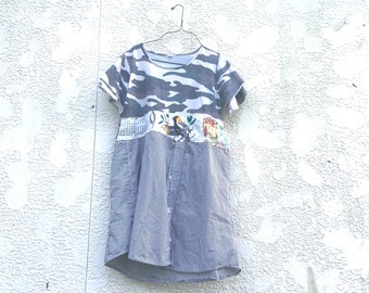 Upcycled Camo Jurk, Eclectische Boho Tuniek, Boerderij Stijl, Upcycled Kleding, Boho, Kleding, CreoolsSha
