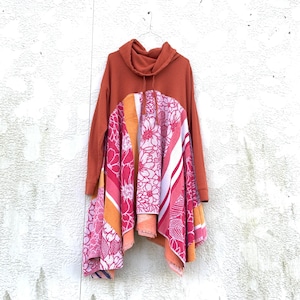 Upcycled Burnt Orange Floral Long Sleeve Dress, Boho Dress, Bohemian, Cotton Dress, Ladies Eco Dress, Reclaimed, CreoleSha