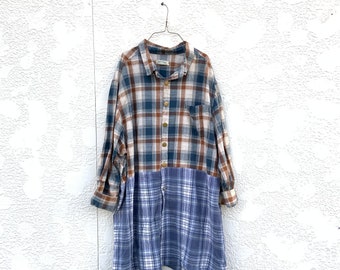 Funky Upcycled Plaid Shirt Dress, Reworked Tunic, Jacket, Button Up Tunic by CreoleSha