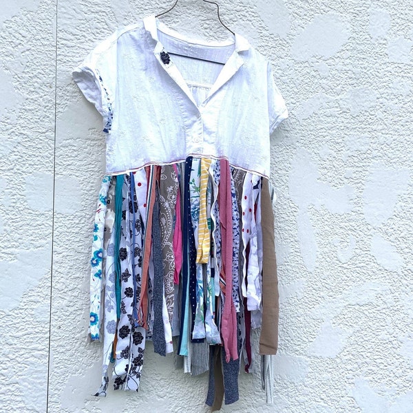 Upcycled White Tattered Dress, Upcycled Clothing, Boho, Bohemian, Clothing,CreoleSha