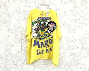 Funky Mardi Gras Shirt, 2024 Mardi Gras Handmade Artsy Shirt, a one of a Kind Shirt, Mardi Gras Shirt by CreoleSha