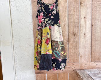 Upcycled Black Floral Dress, Spring Summer Dress