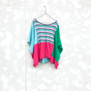 Upcycled Colorful Poncho Shirt, Patchwork Tunic, Upcycled Poncho, Modern Clothing, Loose Fit Tunic, Loose Top, Hippie Shirt