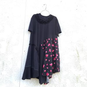 Upcycled Lightweight Black Floral Casual Summer Dress, T-Shirt Eco Friendly Dress by CreoleSha