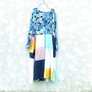 Funky Upcycled Long Blue Floral Dress, Reworked Fashion , Womens Upcycled Clothing by CreoleSha