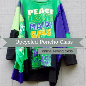 Poncho, Patchwork Poncho, Sewing Classes, Upcycled Sewing, Refashion, Learn To Sew, Sew, Online Class, Boho, Tutorials,Patterns image 4