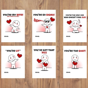 Slang Valentine&#39;s Day Cards for Kids, Funny Printable Classroom Valentines for Teens & Tweens, Boys School Valentines, Humorous Valentine