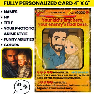 Cadeau fête des pères d'un enfant, carte d'anime personnalisée pour la fête des pères, cadeau jeu pour papa, carte d'anime avec photo personnalisée à échanger, carte postale standard 4 x 6 po