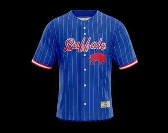 Vintage-Inspired Buffalo Football Baseball Jersey - Pinstripe Embroidered Design